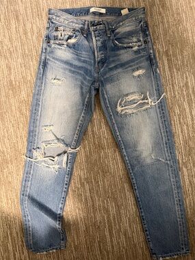 Moussy Light Blue Distressed Straight-Leg Jeans